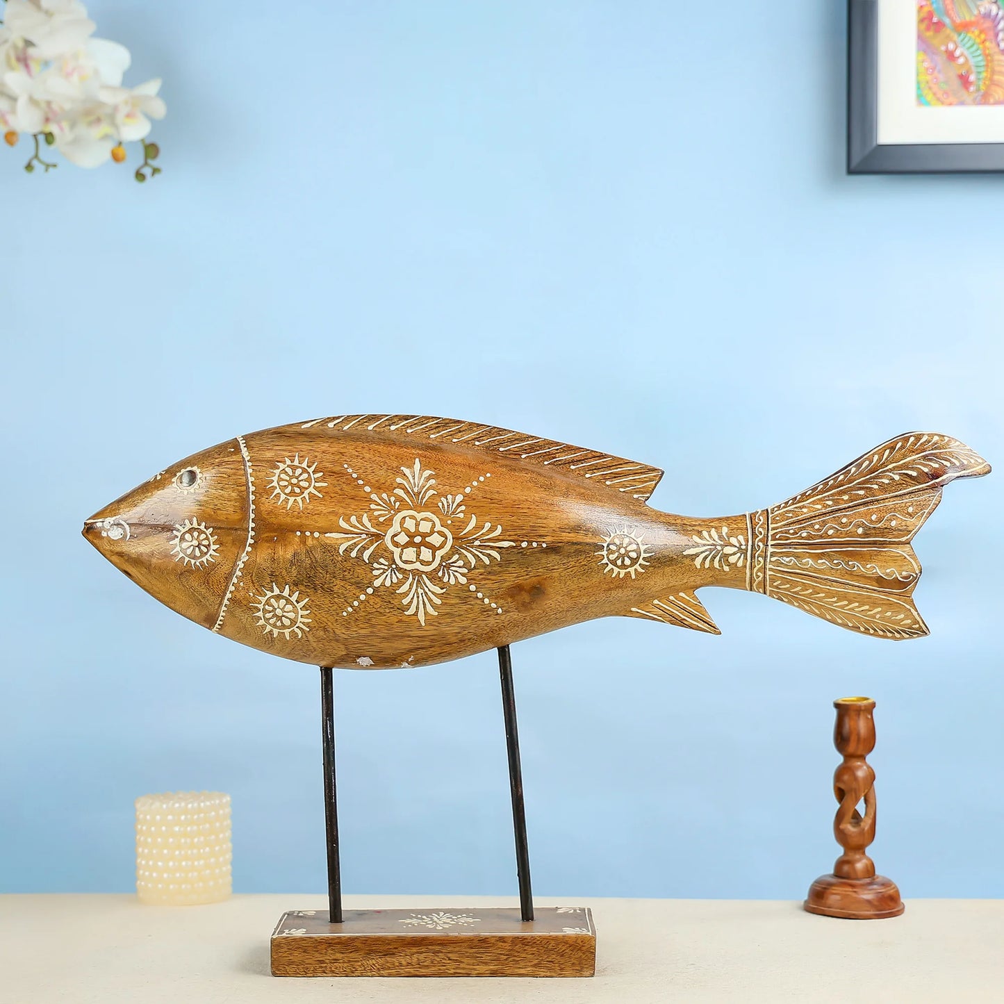 Handcrafted Wooden Fish on Stand