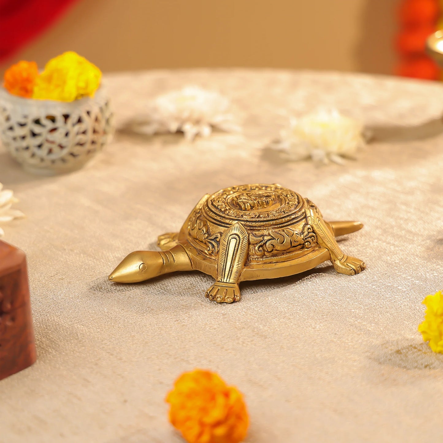 Brass Lord Ganesha Carved Vastu Turtle