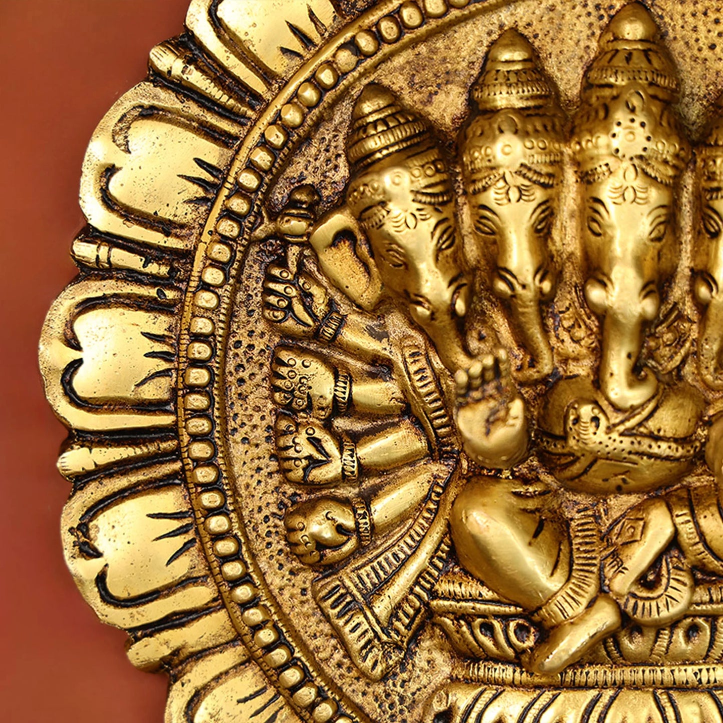 Five-Headed Ganesha Wall Hanging Plate in Brass