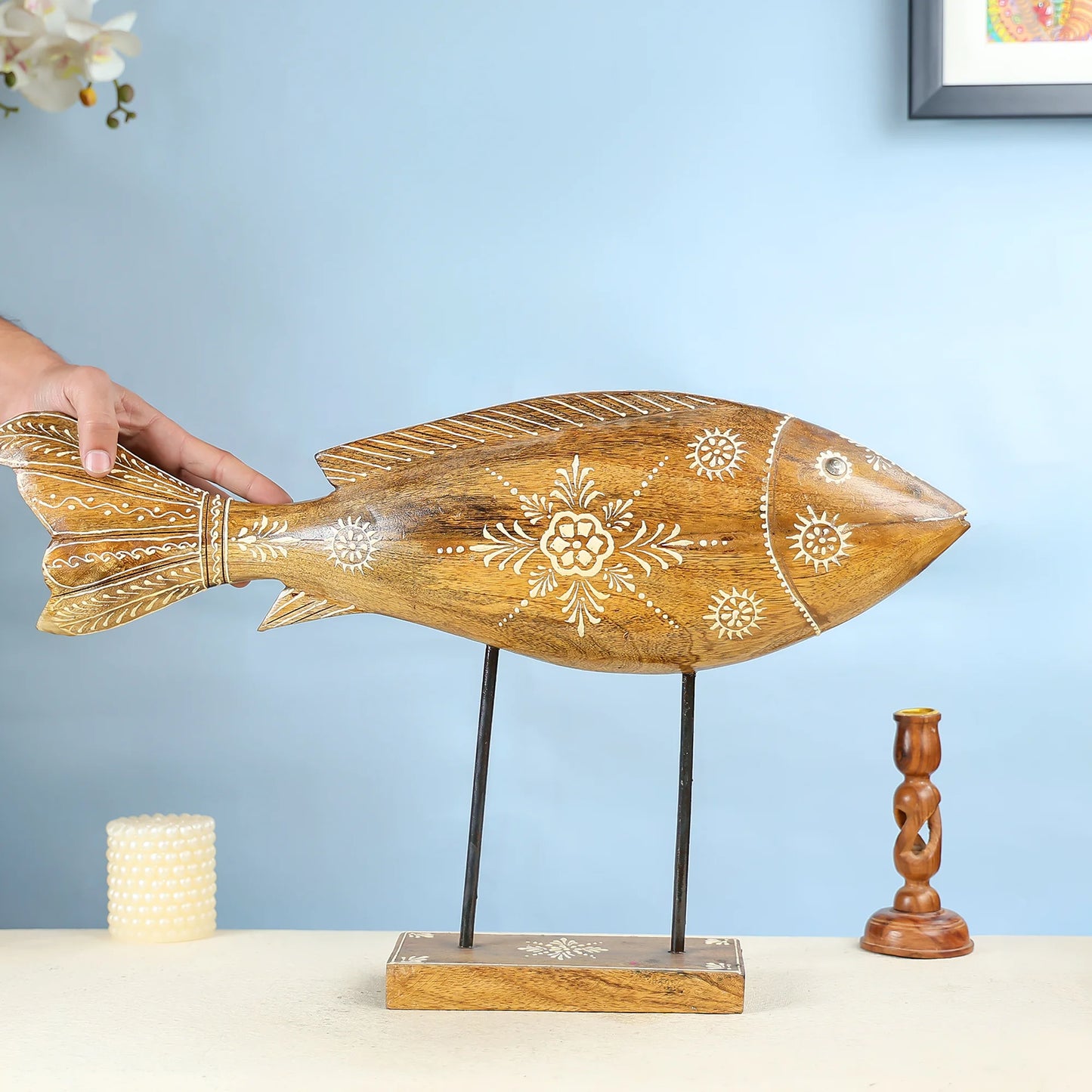 Handcrafted Wooden Fish on Stand