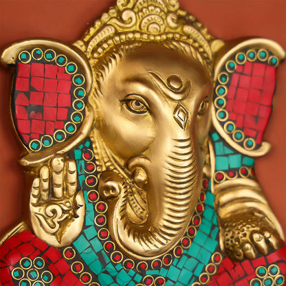 Brass Ganesha Wall Hanging with Natural Stone