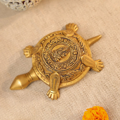 Brass Lord Ganesha Carved Vastu Turtle