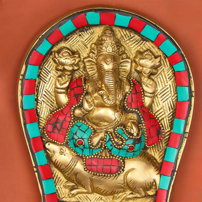 Brass Ganesha Wall Hanging with Stonework