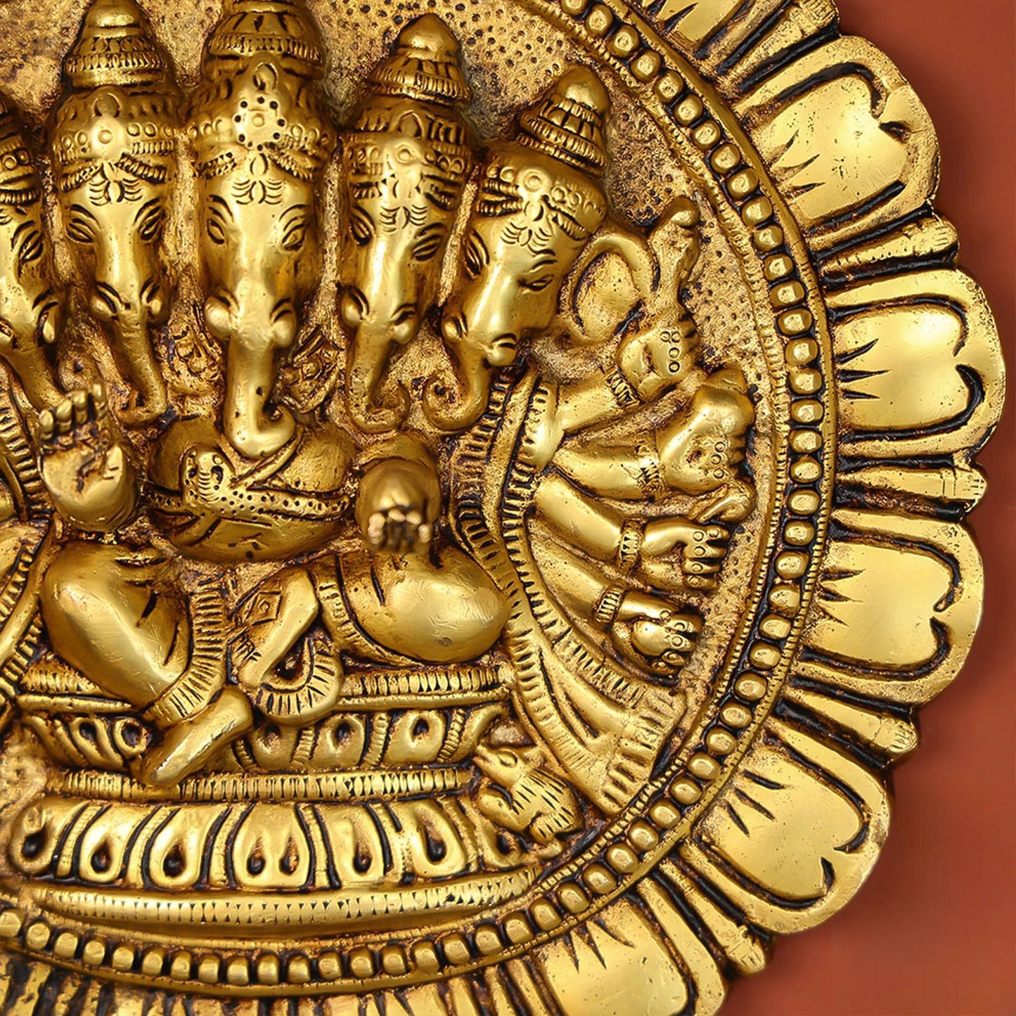 Five-Headed Ganesha Wall Hanging Plate in Brass