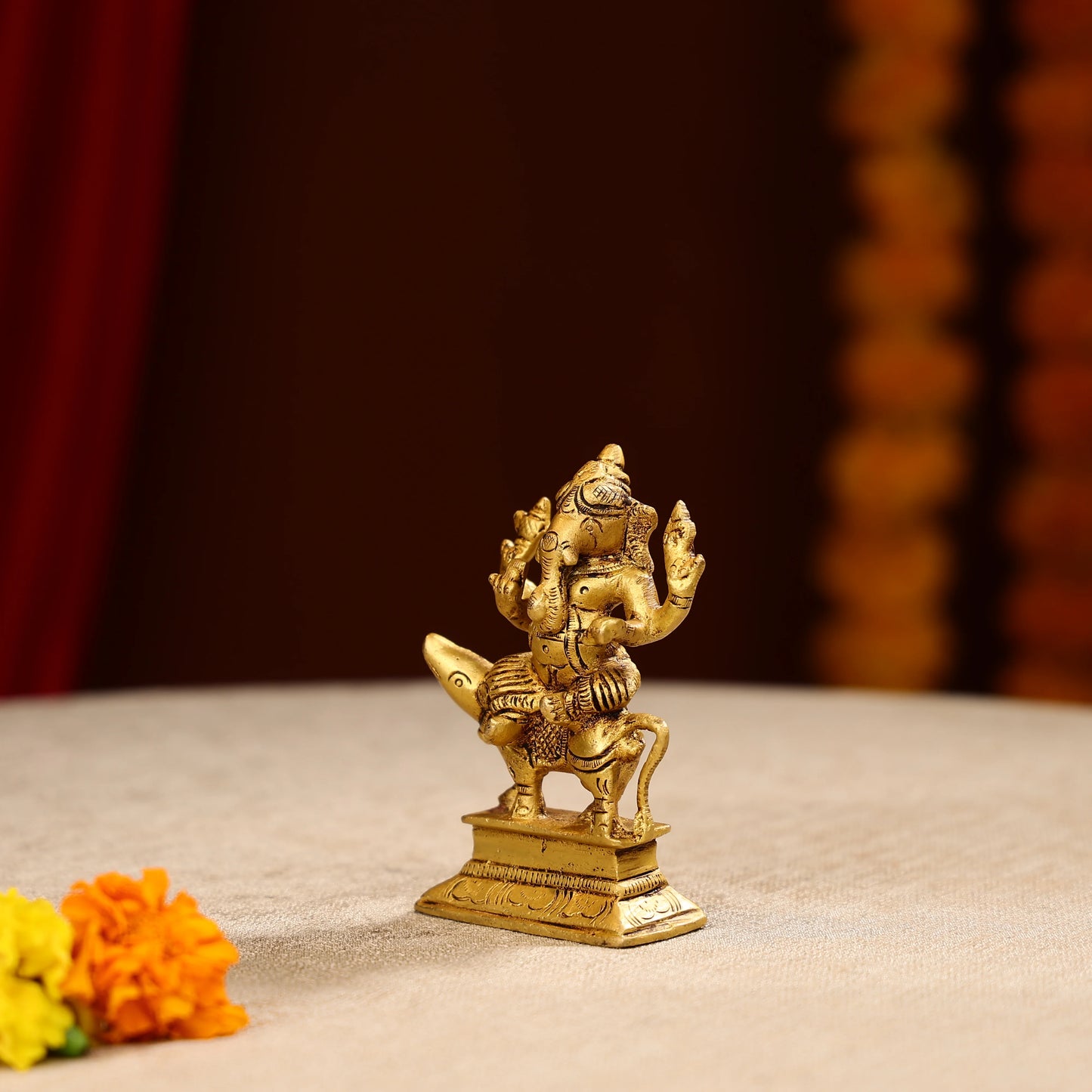 4.5" Super Fine Brass Lord Ganesha Idol Seated on Mouse