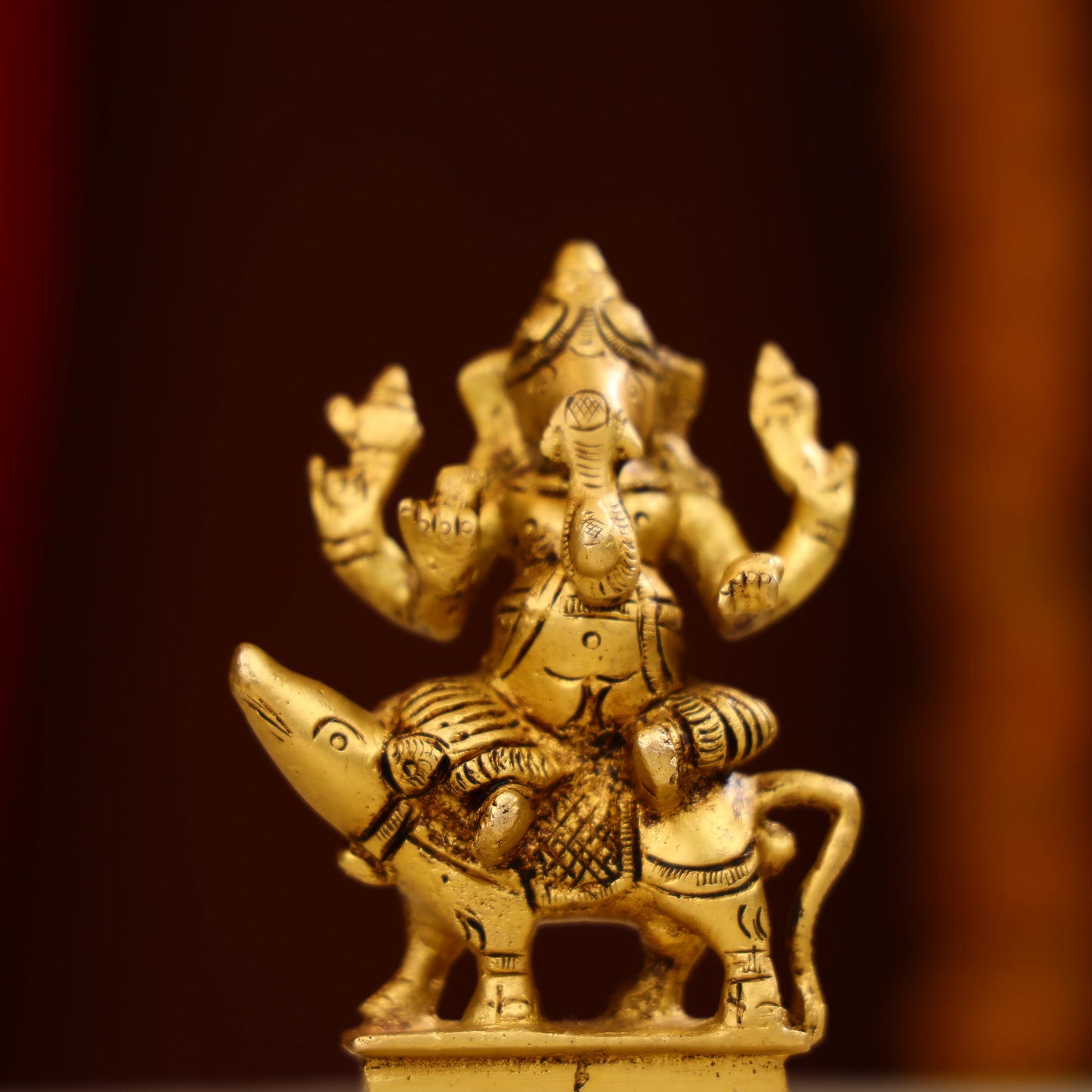 4.5" Super Fine Brass Lord Ganesha Idol Seated on Mouse