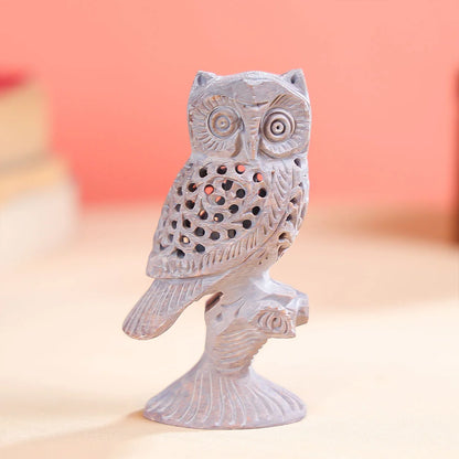 Stone Carved Undercut Owl Figure Table Decor