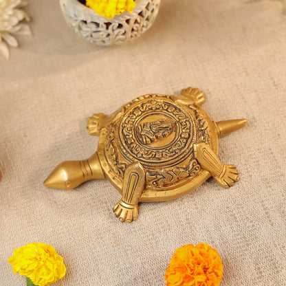 Brass Lord Ganesha Carved Vastu Turtle