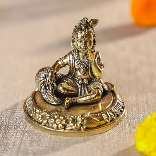 Brass Finish Lord Krishna Makhan Chor Idol