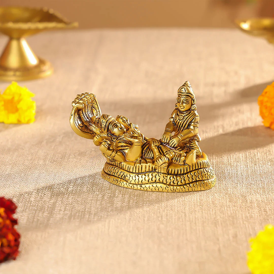 Brass Lord Vishnu & Maa Lakshmi Idol On Sheshnag