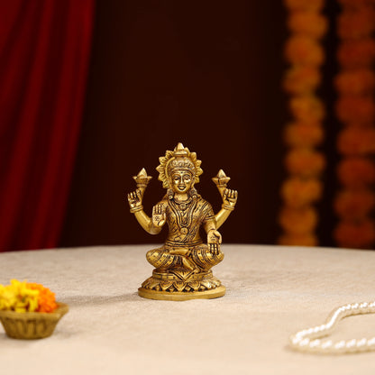 5.5" Super Fine Brass Blessing Goddess Laxmi Seated On Round Base