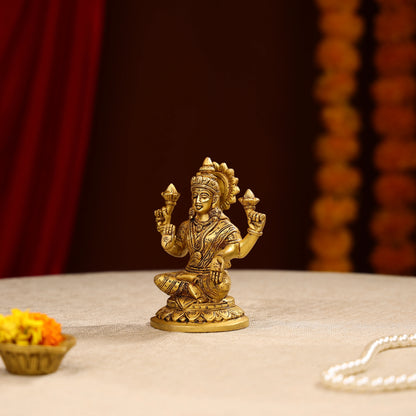 5.5" Super Fine Brass Blessing Goddess Laxmi Seated On Round Base