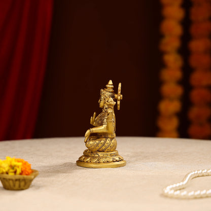 5.5" Super Fine Brass Blessing Goddess Laxmi Seated On Round Base