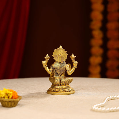 5.5" Super Fine Brass Blessing Goddess Laxmi Seated On Round Base