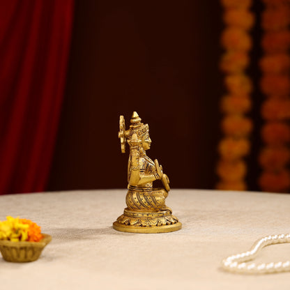 5.5" Super Fine Brass Blessing Goddess Laxmi Seated On Round Base