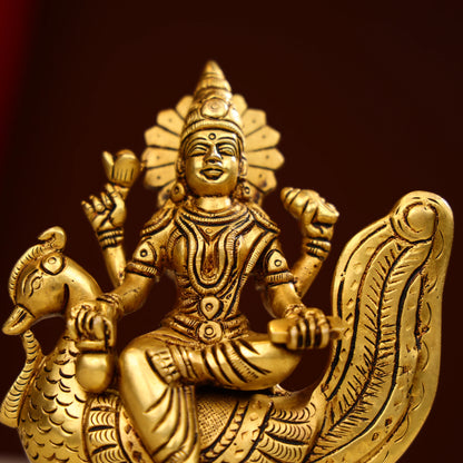 5.5" Super Fine Brass Goddess Gayatri Idol On Swan