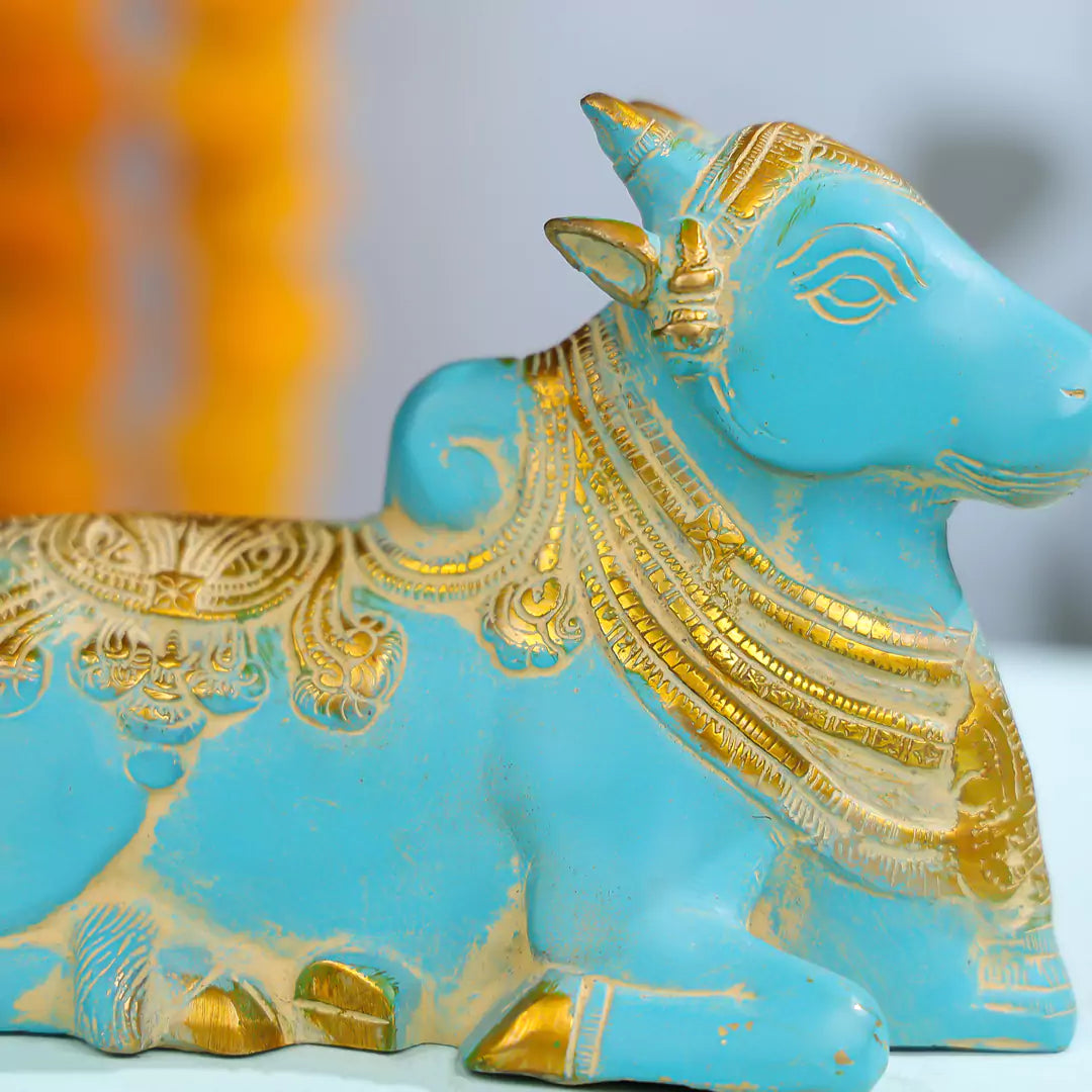 5.5" Coloured Brass Lord Nandi Statue