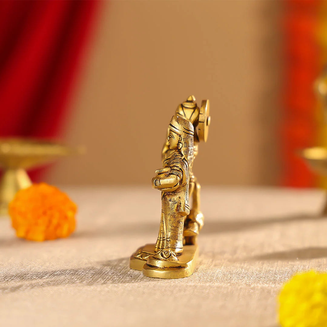 Brass Superfine Radha Krishna Idol On Pedestal With A Peacock Idol