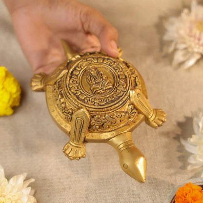 Brass Lord Ganesha Carved Vastu Turtle