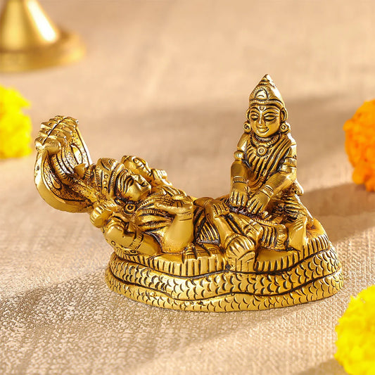 Brass Lord Vishnu & Maa Lakshmi Idol On Sheshnag