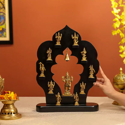 Brass Mini Idols Of Vishnu Dashavatara With A Black Frame