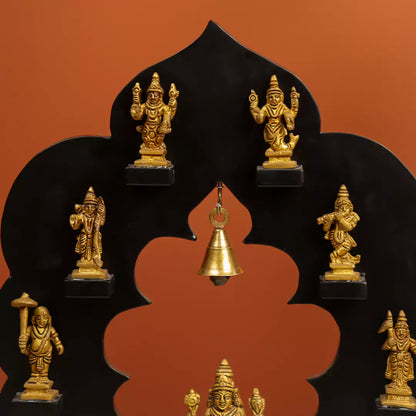 Brass Mini Idols Of Vishnu Dashavatara With A Black Frame