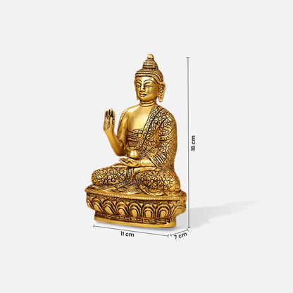 7" Brass Lord Buddha Idol Sitting On Lotus Base