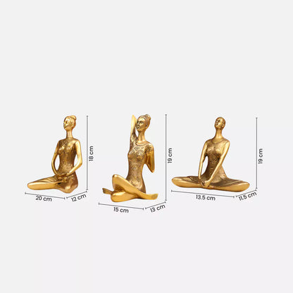 7" Brass Yoga Lady Set of 3 - Table Decor