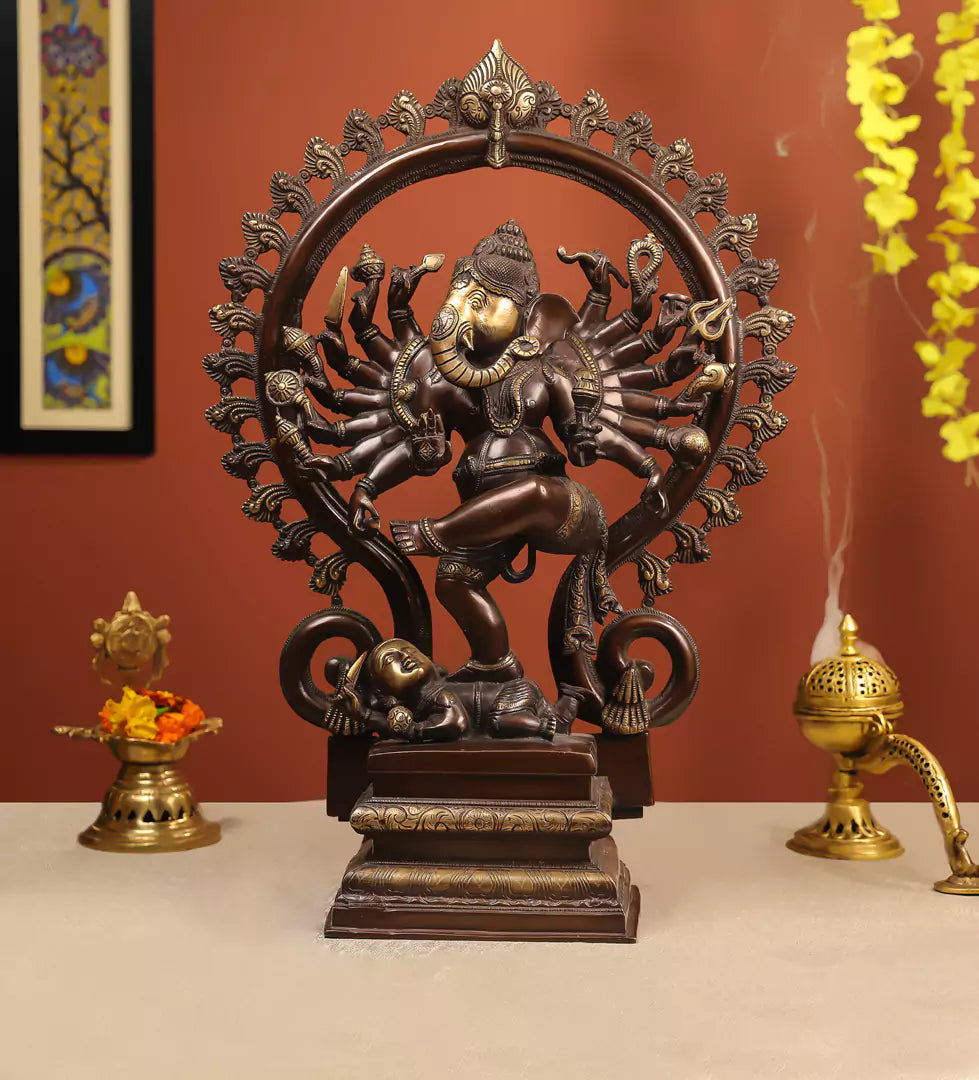 Brown Colour Brass Tandav Ganesh Nataraj Idol