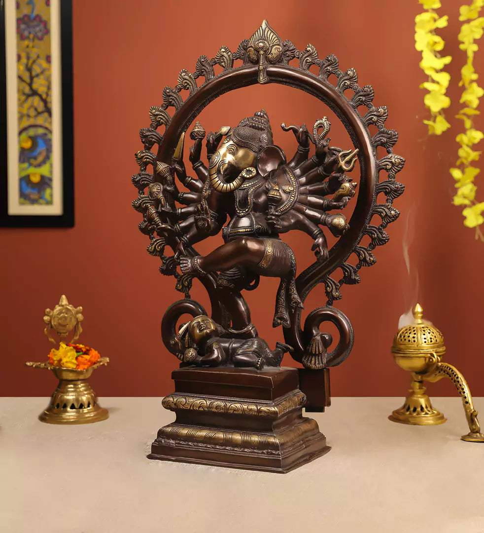 Brown Colour Brass Tandav Ganesh Nataraj Idol