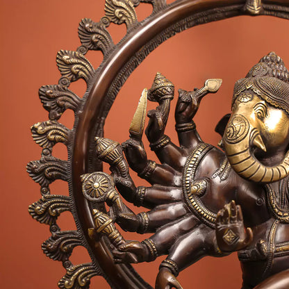 Brown Colour Brass Tandav Ganesh Nataraj Idol