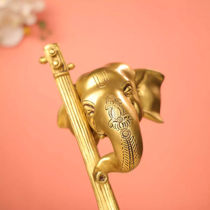 Lord Ganesh Mukh With Veena Brass Idol