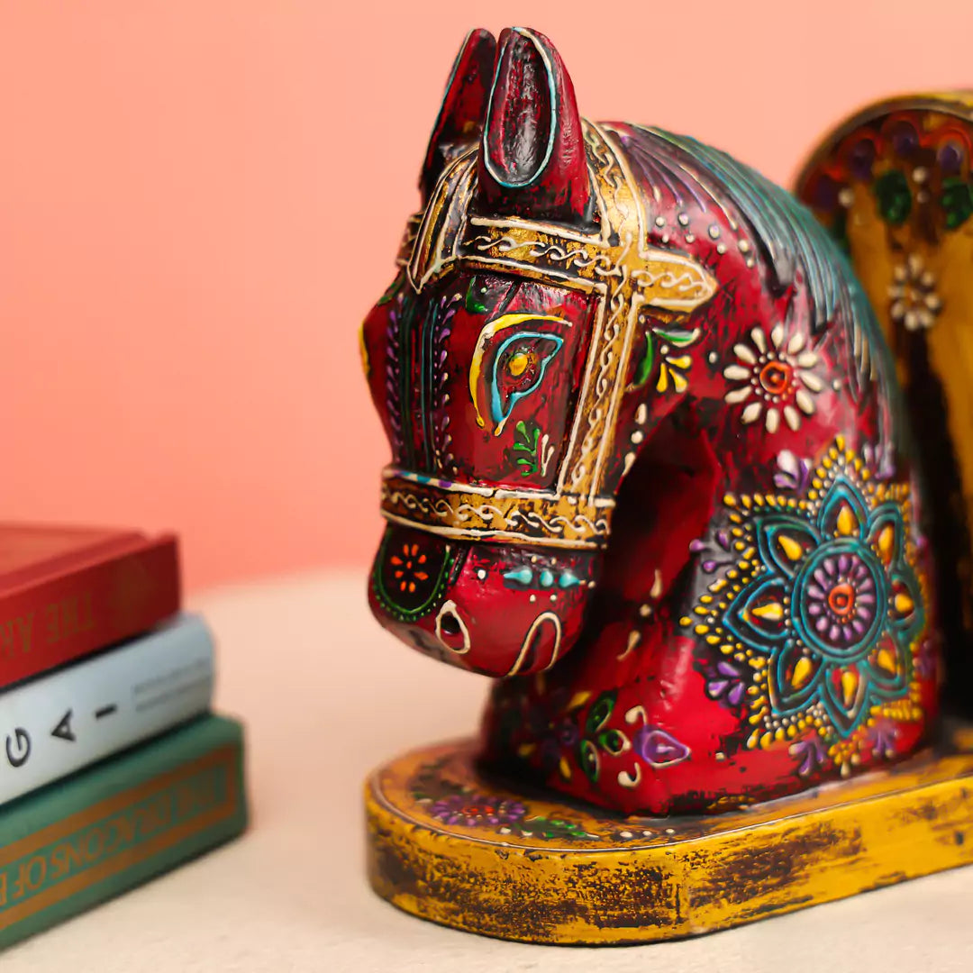 Colourful Wooden Horse Head Bookends