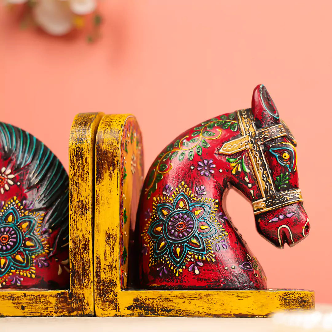 Colourful Wooden Horse Head Bookends