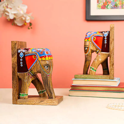 Colourful Wooden Elephant Bookends