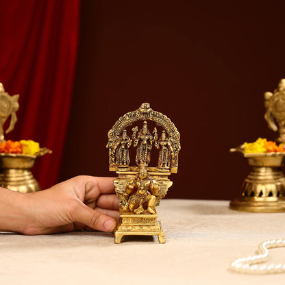 7" Super Fine Brass Shri Maha Vishnu With Sridevi Bhudevi On Garuda Bhagwan Idol