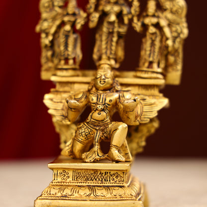 7" Super Fine Brass Shri Maha Vishnu With Sridevi Bhudevi On Garuda Bhagwan Idol