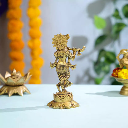 Brass Lord Krishna Playing Flute