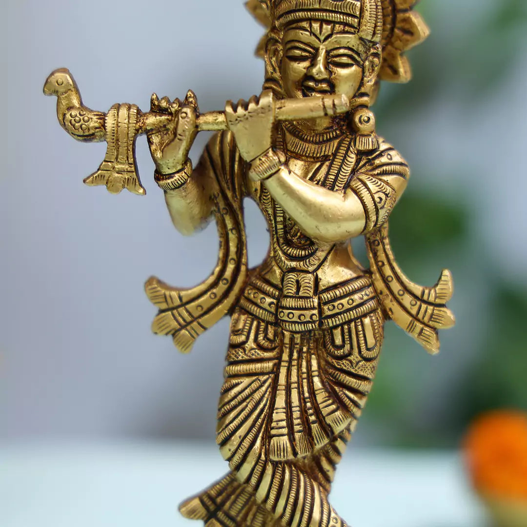 Brass Lord Krishna Playing Flute