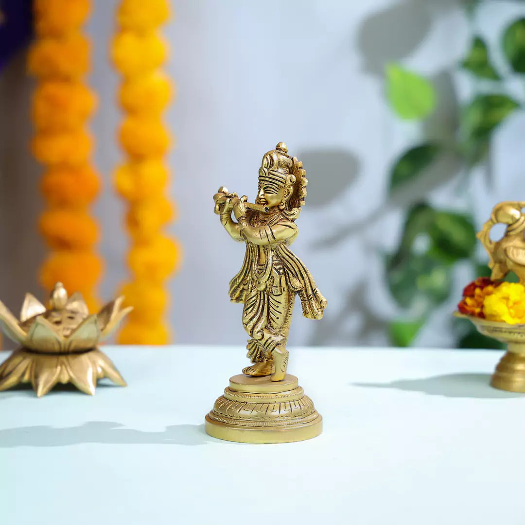 Miniature Brass Lord Krishna Idol