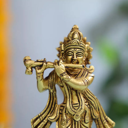 Miniature Brass Lord Krishna Idol