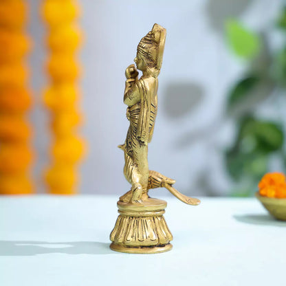 Brass Lord Krishna With Peacock