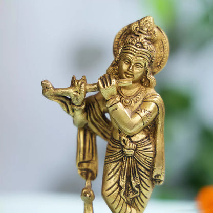 Brass Lord Krishna With Peacock