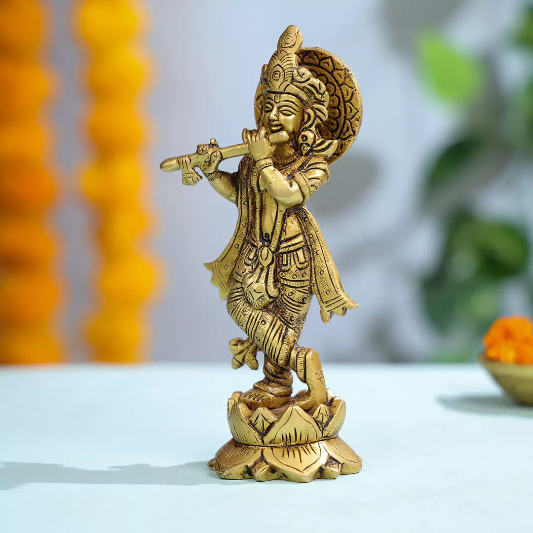 Brass Of Lord Krishna On a Lotus Base