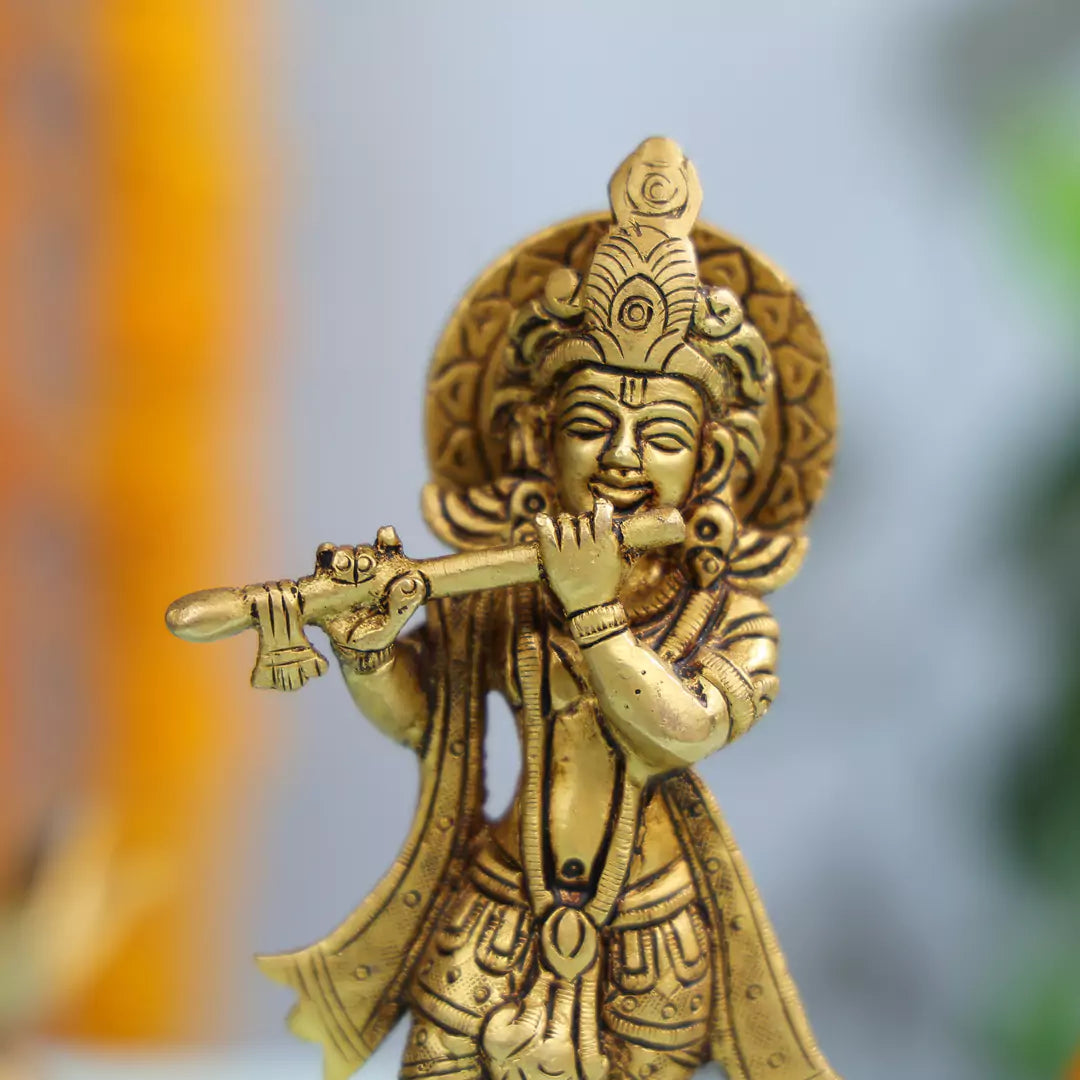 Brass Of Lord Krishna On a Lotus Base