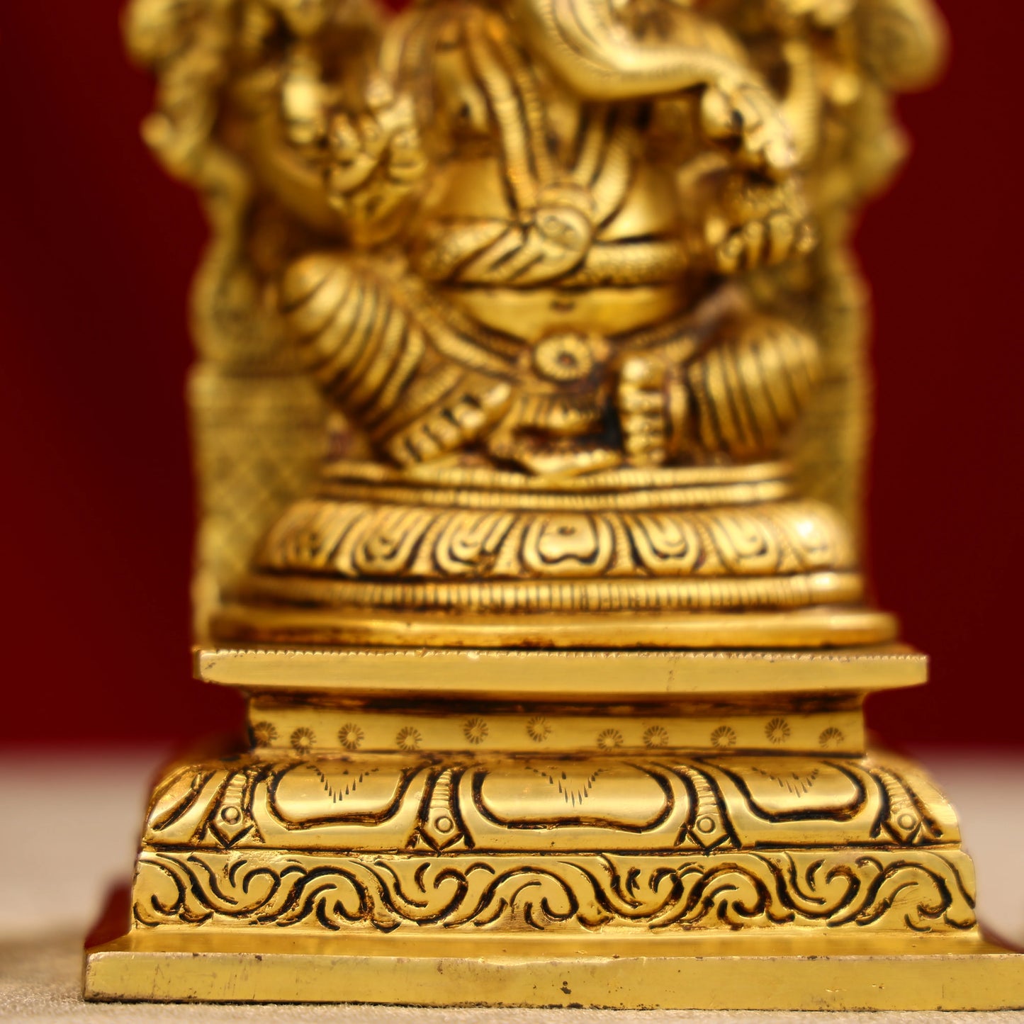 8" Super Fine Brass Goddess Lakshmi, Lord Ganesha & Goddess Saraswati Idols Seated on Throne