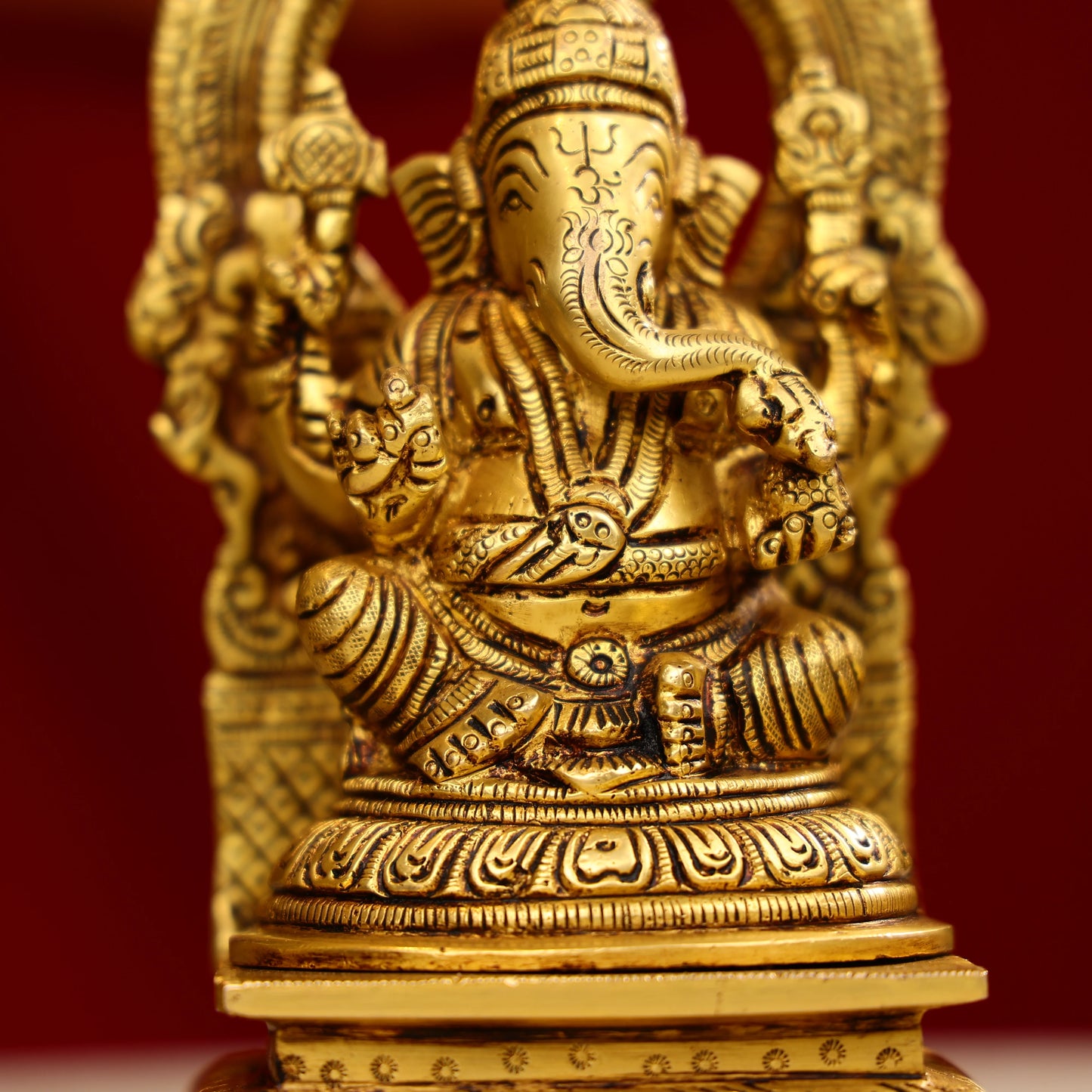 8" Super Fine Brass Goddess Lakshmi, Lord Ganesha & Goddess Saraswati Idols Seated on Throne