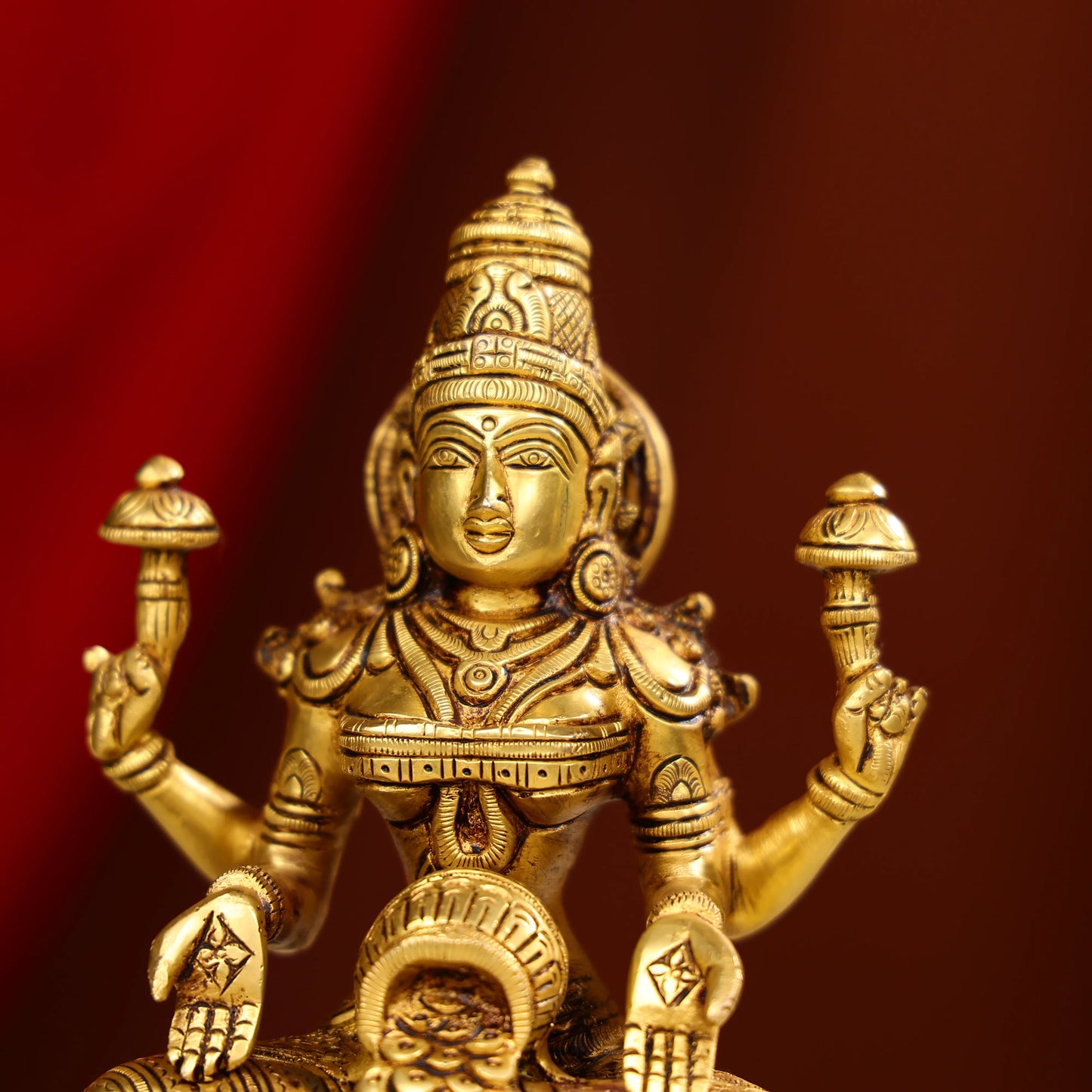 8" Super fine Brass Goddess Laxmi Showering Wealth Idol