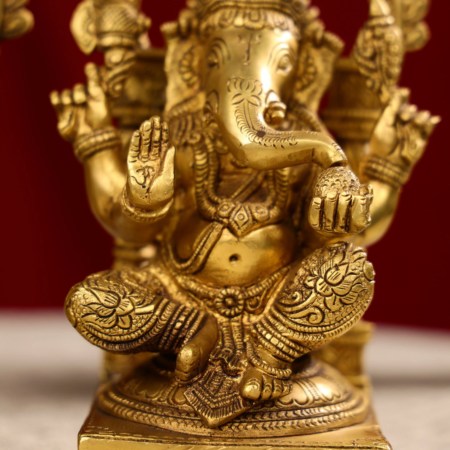 9.25" Super FineBrass Goddess Laxmi & Lord Ganesh Idols Seated On Throne