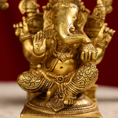 9.25" Super FineBrass Goddess Laxmi & Lord Ganesh Idols Seated On Throne